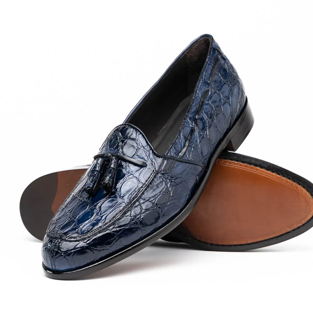 11-582-NVY FRANCO Crocodile Tassel Loafer, Navy