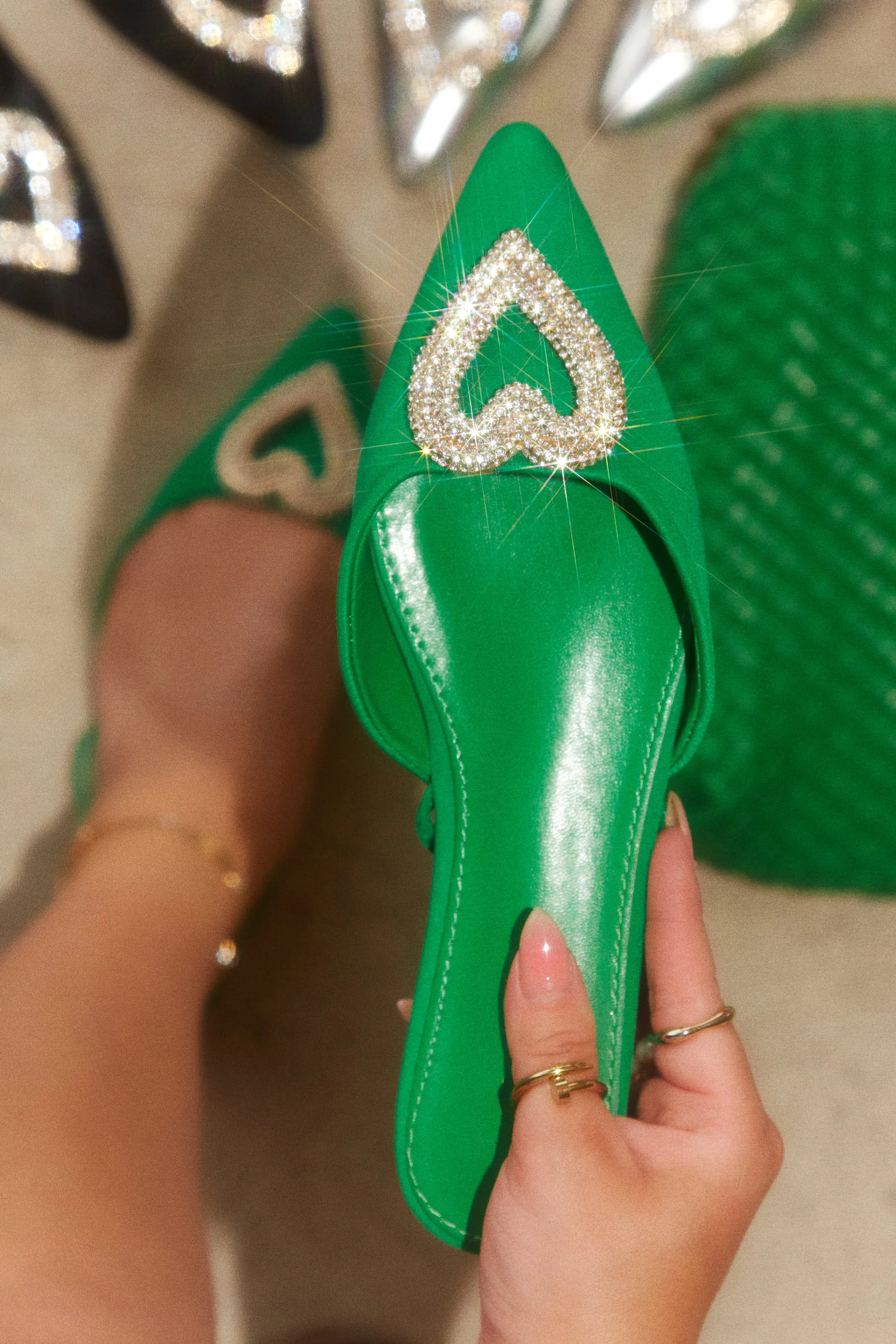 All Love Embellished Sling Back Flat - Green