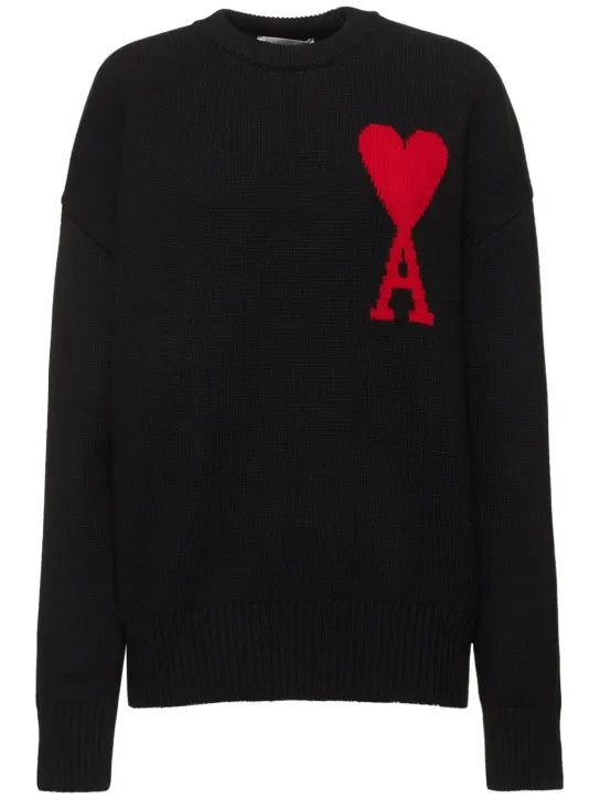 AMI Paris   Logo felted wool crewneck sweater 