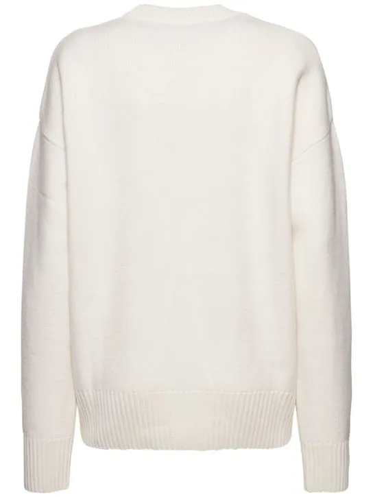 AMI Paris   Logo felted wool crewneck sweater 