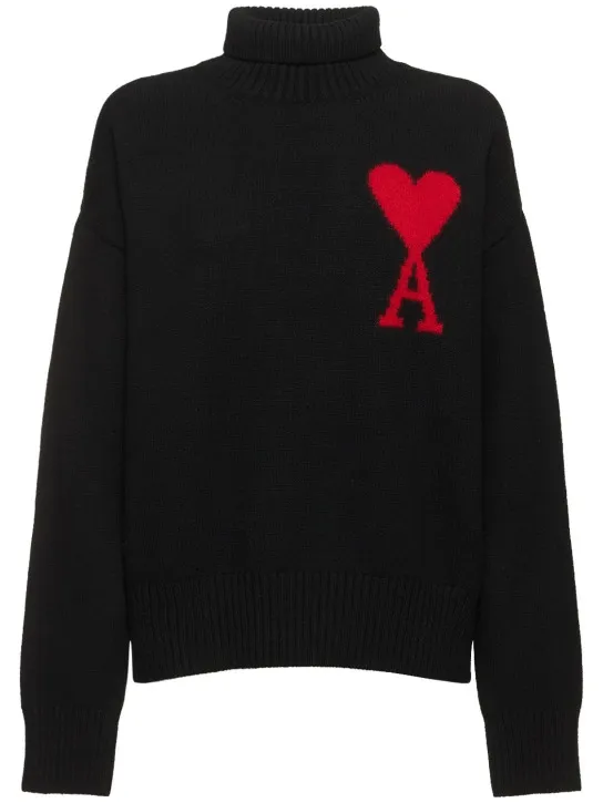 AMI Paris   Logo felted wool funnel neck sweater 