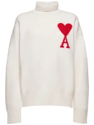 AMI Paris   Logo felted wool funnel neck sweater 