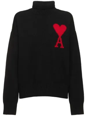 AMI Paris   Logo felted wool funnel neck sweater 