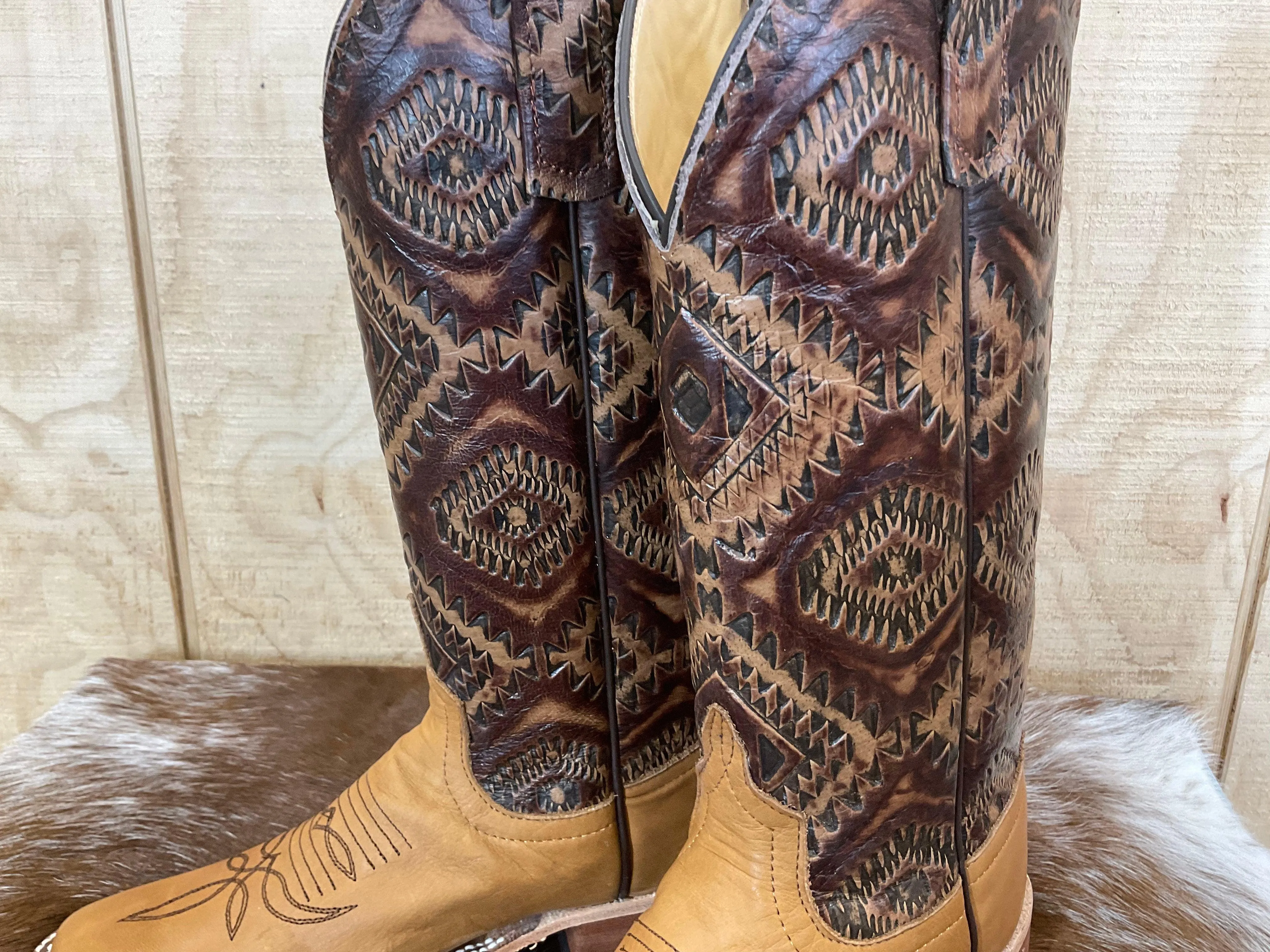 Anderson Bean Women's Belle Noce Tan & Kechi Embossed 13” Square Toe Cowgirl Boots 333573