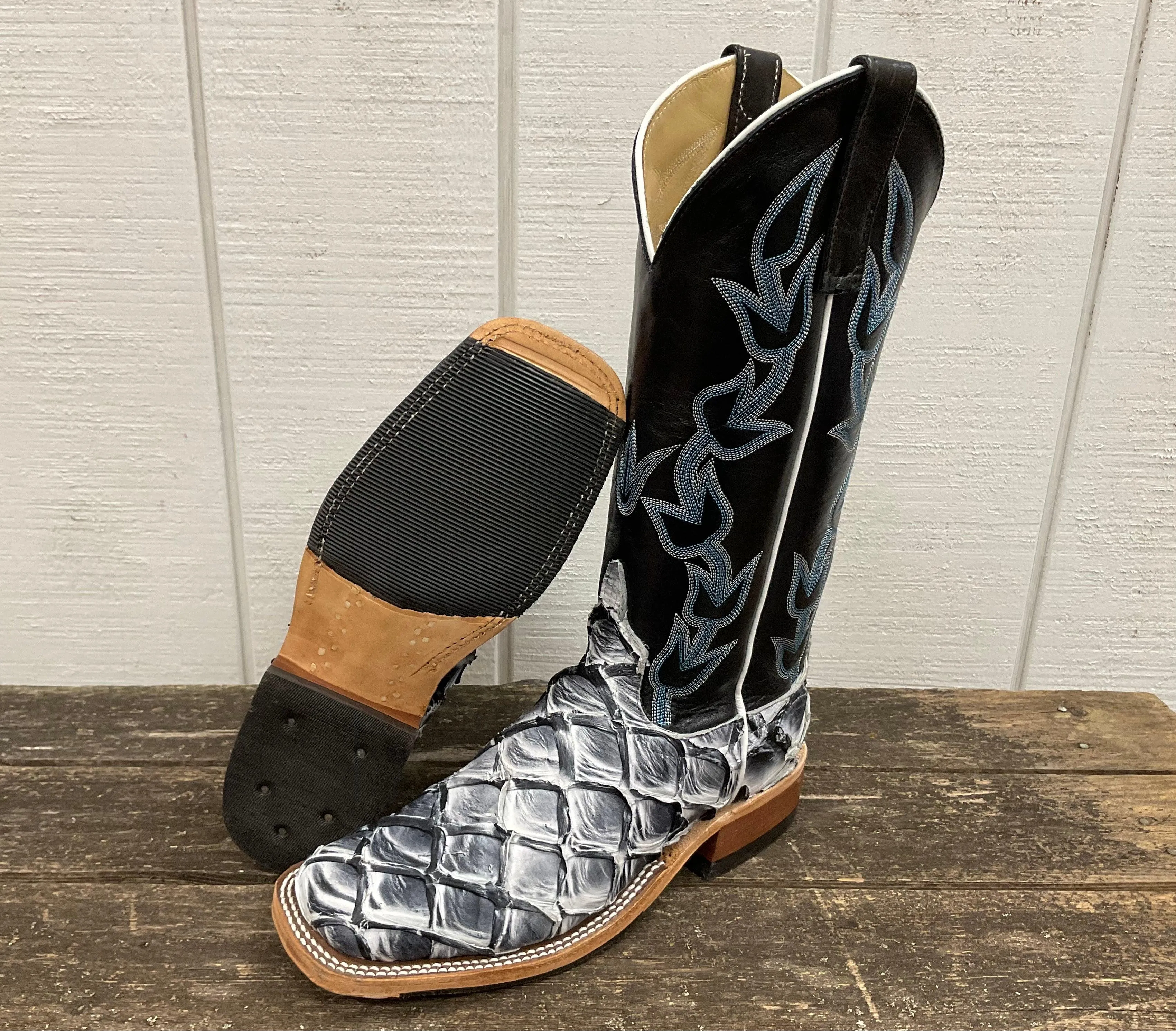 Anderson Bean Women's Ivory Eclipse Big Bass (Arapaima) & Carbon Blue Milan Cowgirl Boots 336977