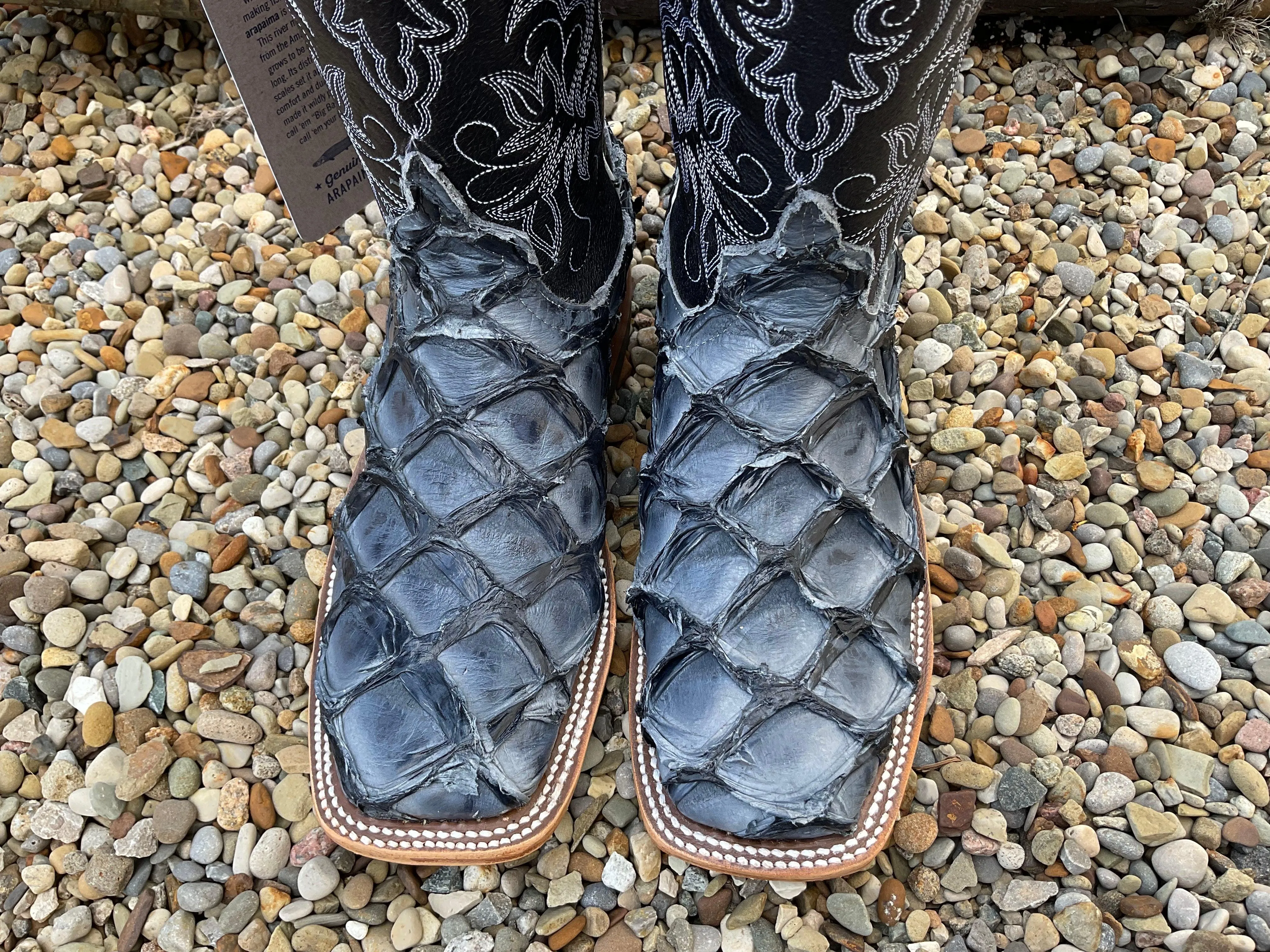 Anderson Bean Women's Navy Big Bass Arapaima & Carbon Blue Milan Square Toe Cowgirl Boots 335358