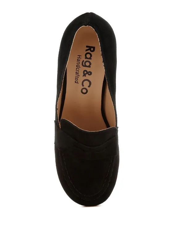 Astra Block Heel Genuine Suede Loafers