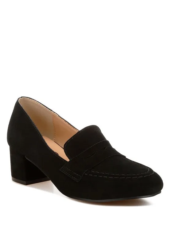 Astra Block Heel Genuine Suede Loafers