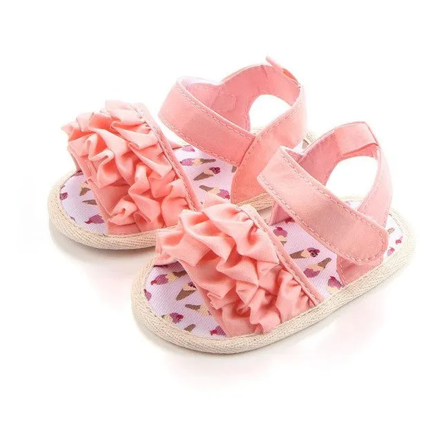 Baby Girls Summer Prewalker Soft Sole Anti-Slip Sandals with Flowers Toddler Crib Shoes Children Kids Baby Girls Sandals Shoes