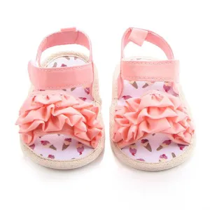 Baby Girls Summer Prewalker Soft Sole Anti-Slip Sandals with Flowers Toddler Crib Shoes Children Kids Baby Girls Sandals Shoes