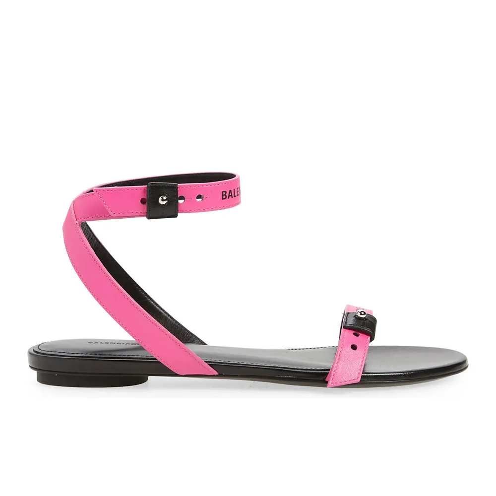 Balenciaga Women's Afterhour Leather Gladiator Flat Sandal in Black Pink