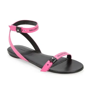 Balenciaga Women's Afterhour Leather Gladiator Flat Sandal in Black Pink