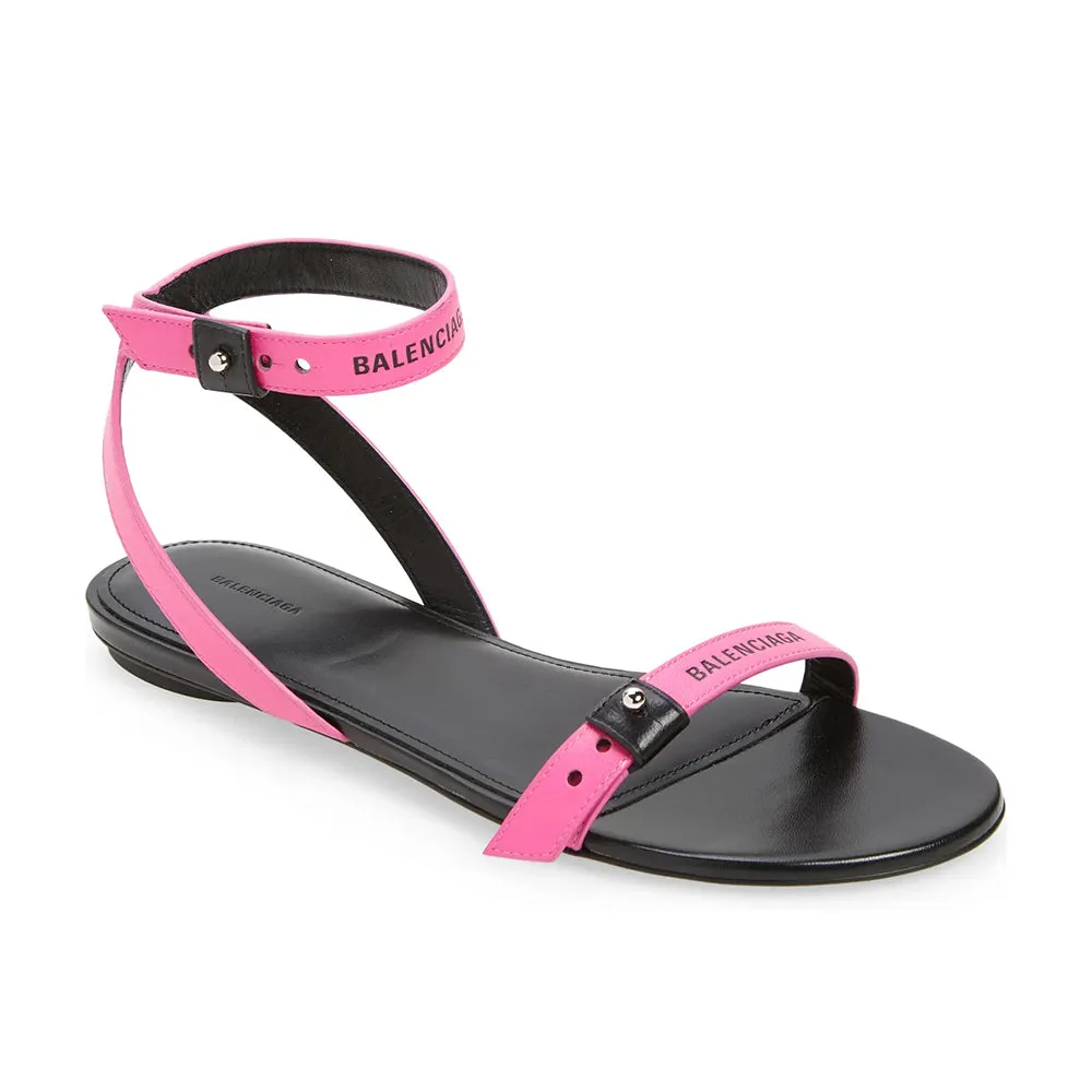 Balenciaga Women's Afterhour Leather Gladiator Flat Sandal in Black Pink