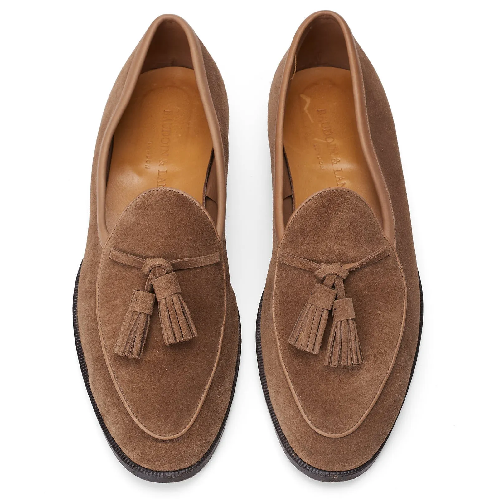 BAUDOIN & LANGE Sagan Classic Tan Asteria Suede Leather Classic Tassel Loafers EU 40 US 7