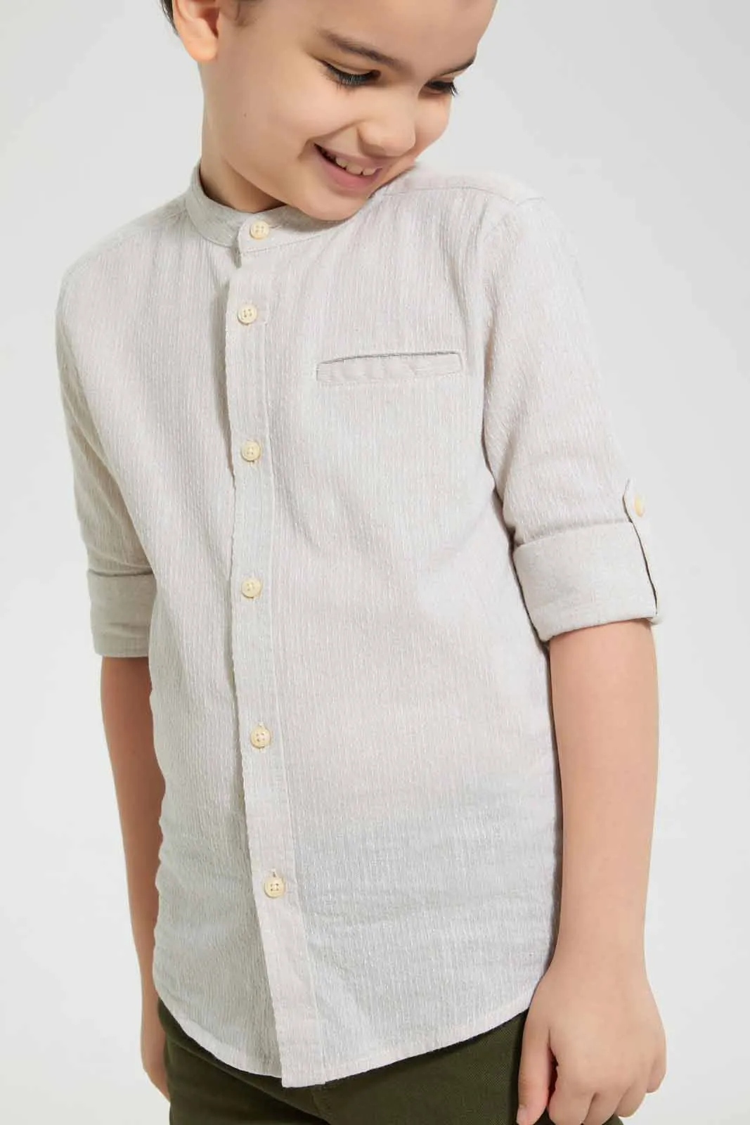 Beige Mandarin Casual Shirt