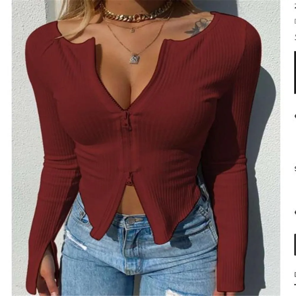 BerriesJam - Autumn Clothes Ribbed Knitted Long Sleeve Crop Top