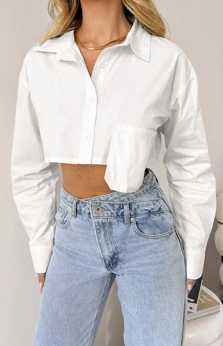 Bestie White Button Up Crop Shirt