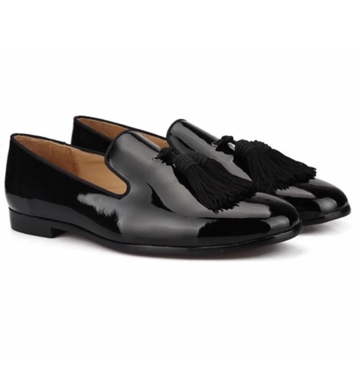 Black Big Tassel Patent Leather Loafers