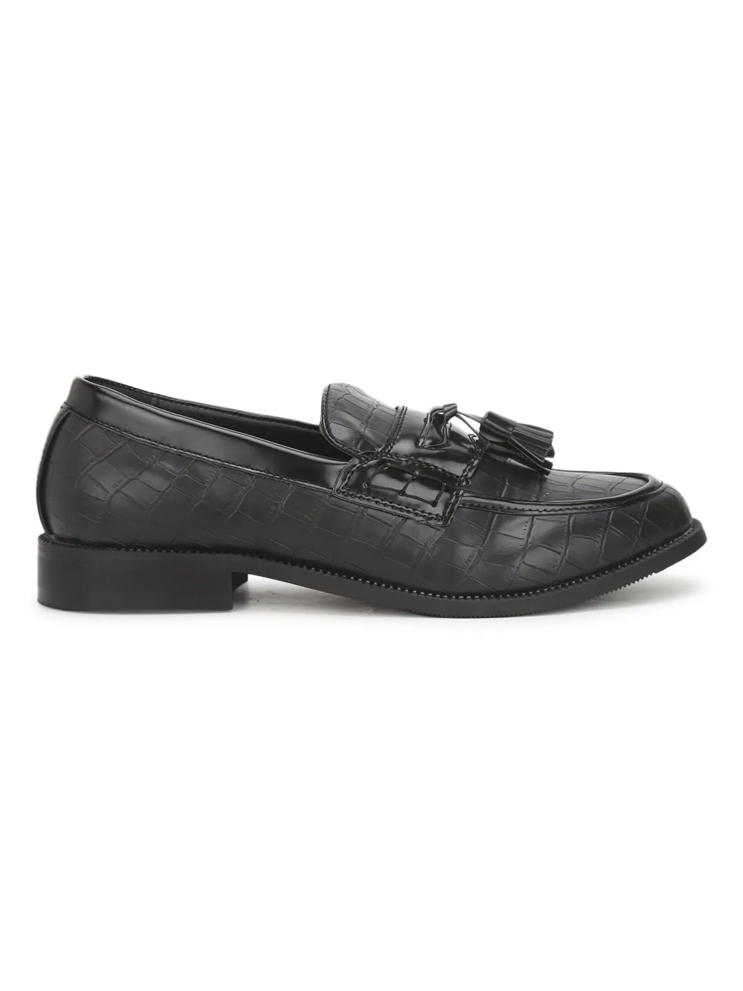 Black Croc Tassel Men Loafers