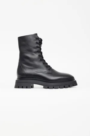 Black Leather Combat Ankle Boot