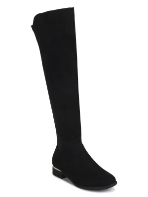 Black Micro Low Heel Golden Detailed Long Boots