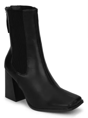 Black PU Back Zip Ankle Boots