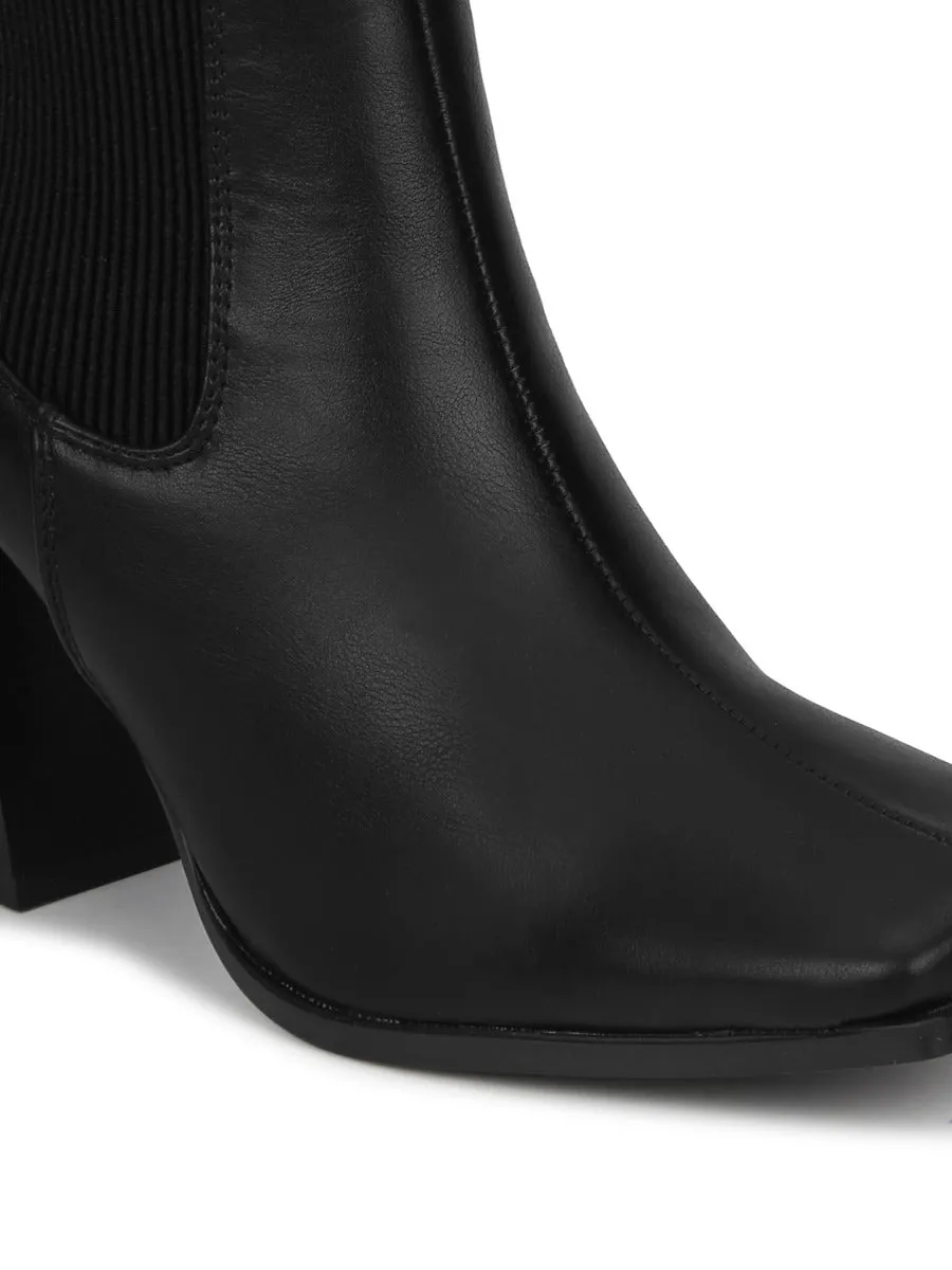 Black PU Back Zip Ankle Boots