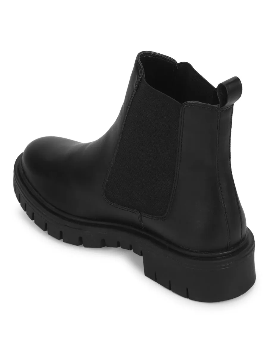 Black PU Cleated Bottom Ankle Boots