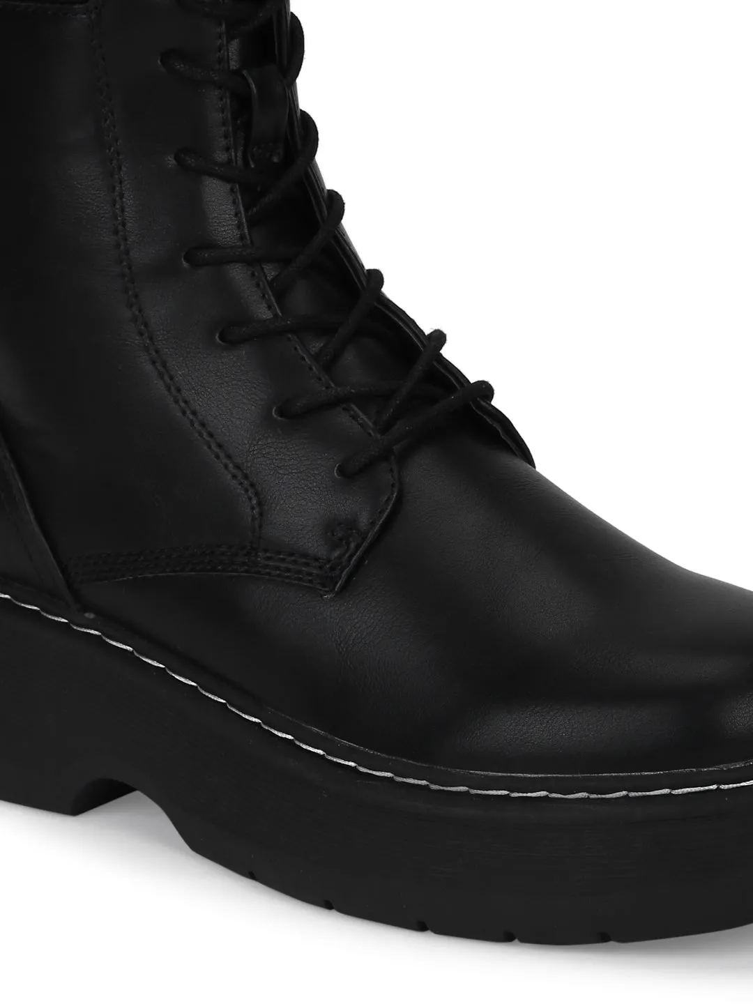 Black PU High Ankle Combat Boots (BRYON3)