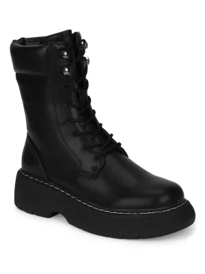 Black PU High Ankle Combat Boots (BRYON3)