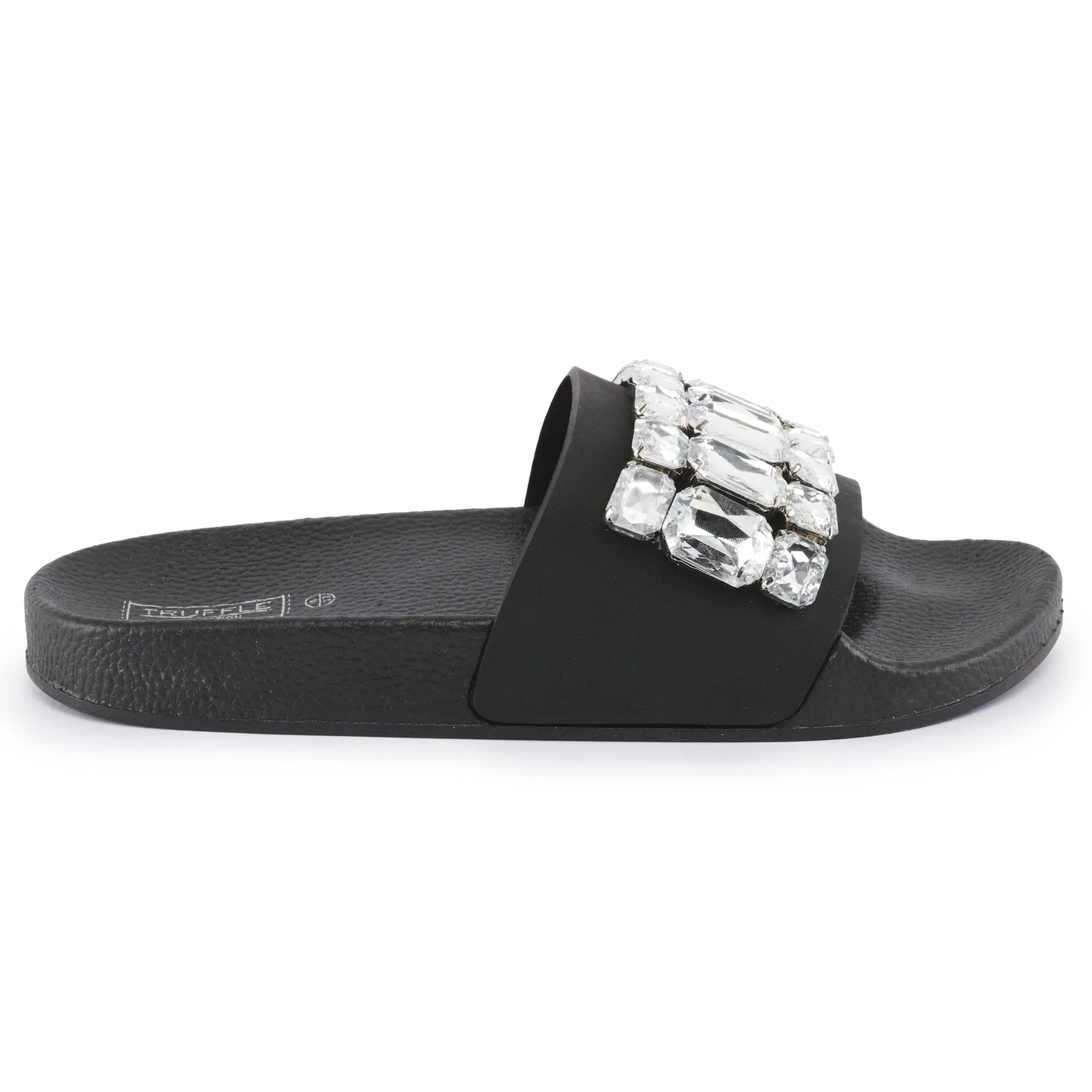 Black Silver Embellished Flat Sliders