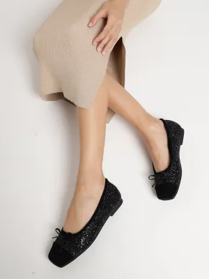 Black Suede Embellished Ballerina (TC-RS3645-BLK)