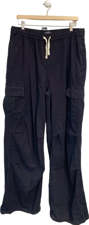 Boohoo Man Black Tall Extreme Baggy Fit Cargo Trousers Uk L