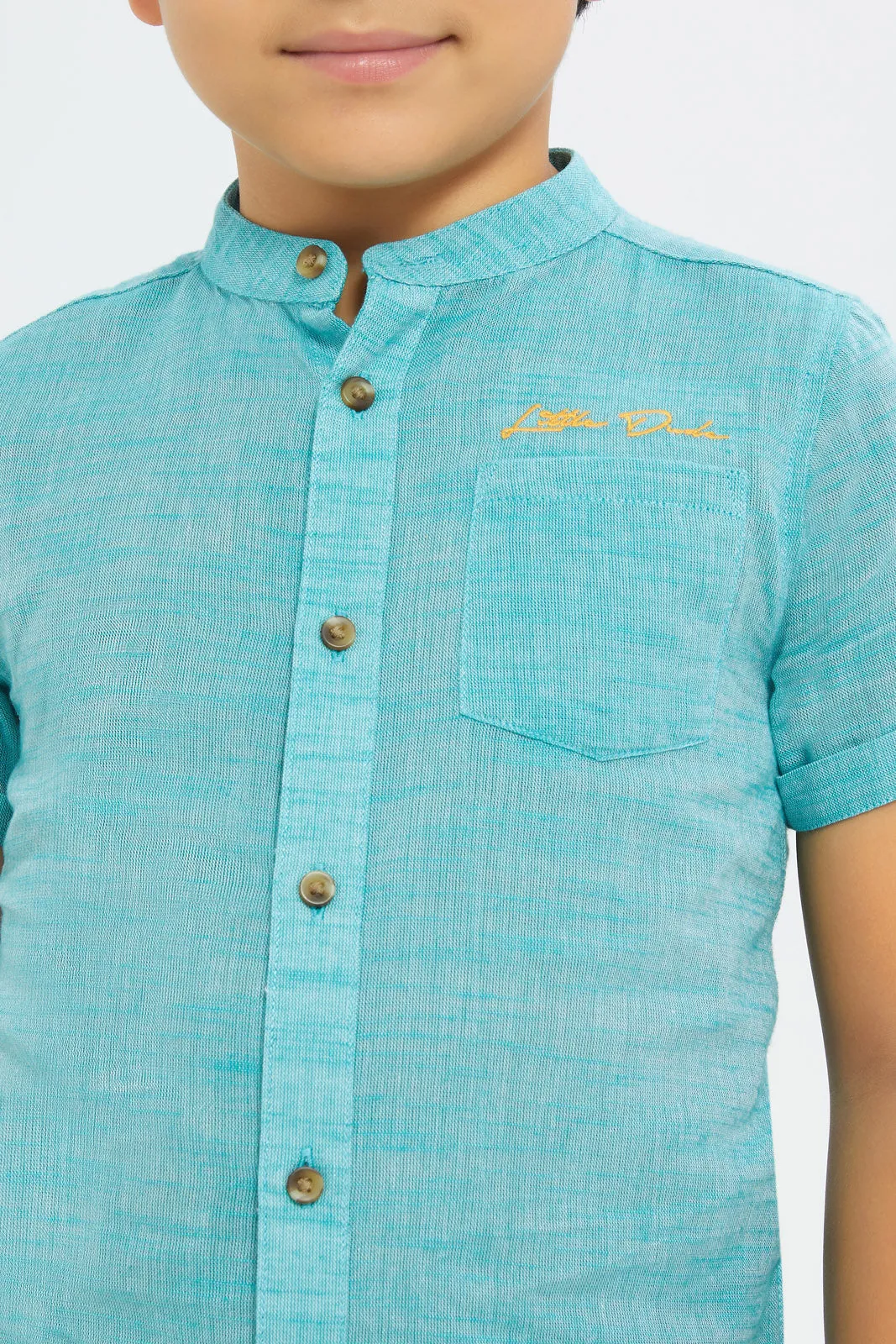 Boys Mint Short Sleeved Mandarin Collar Shirt