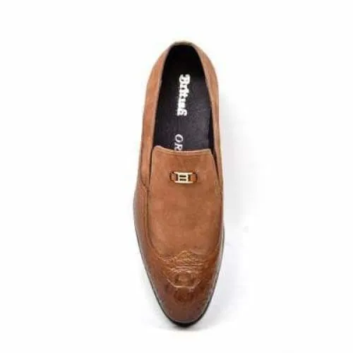 British Walkers Shiraz Men's Tan Crocodile Leather and Suede Loafers