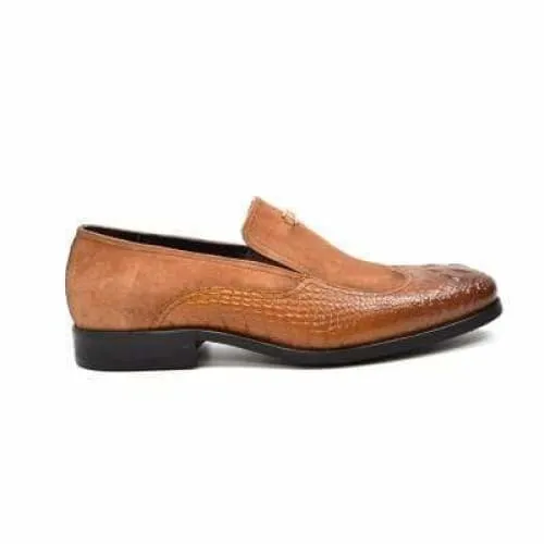 British Walkers Shiraz Men's Tan Crocodile Leather and Suede Loafers