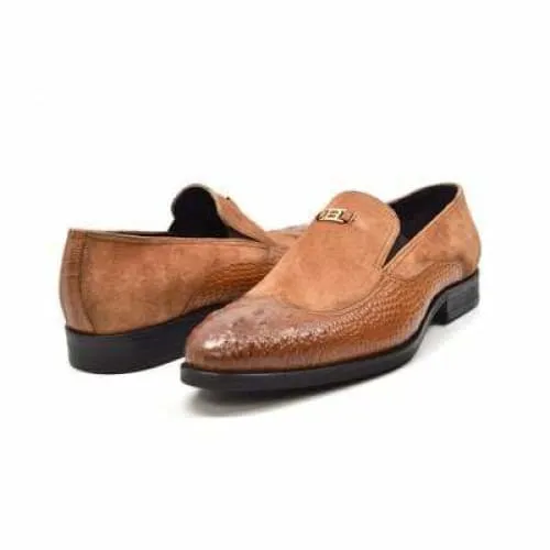 British Walkers Shiraz Men's Tan Crocodile Leather and Suede Loafers