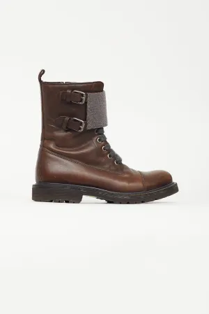 Brown Leather & Monili Bead Combat Boot