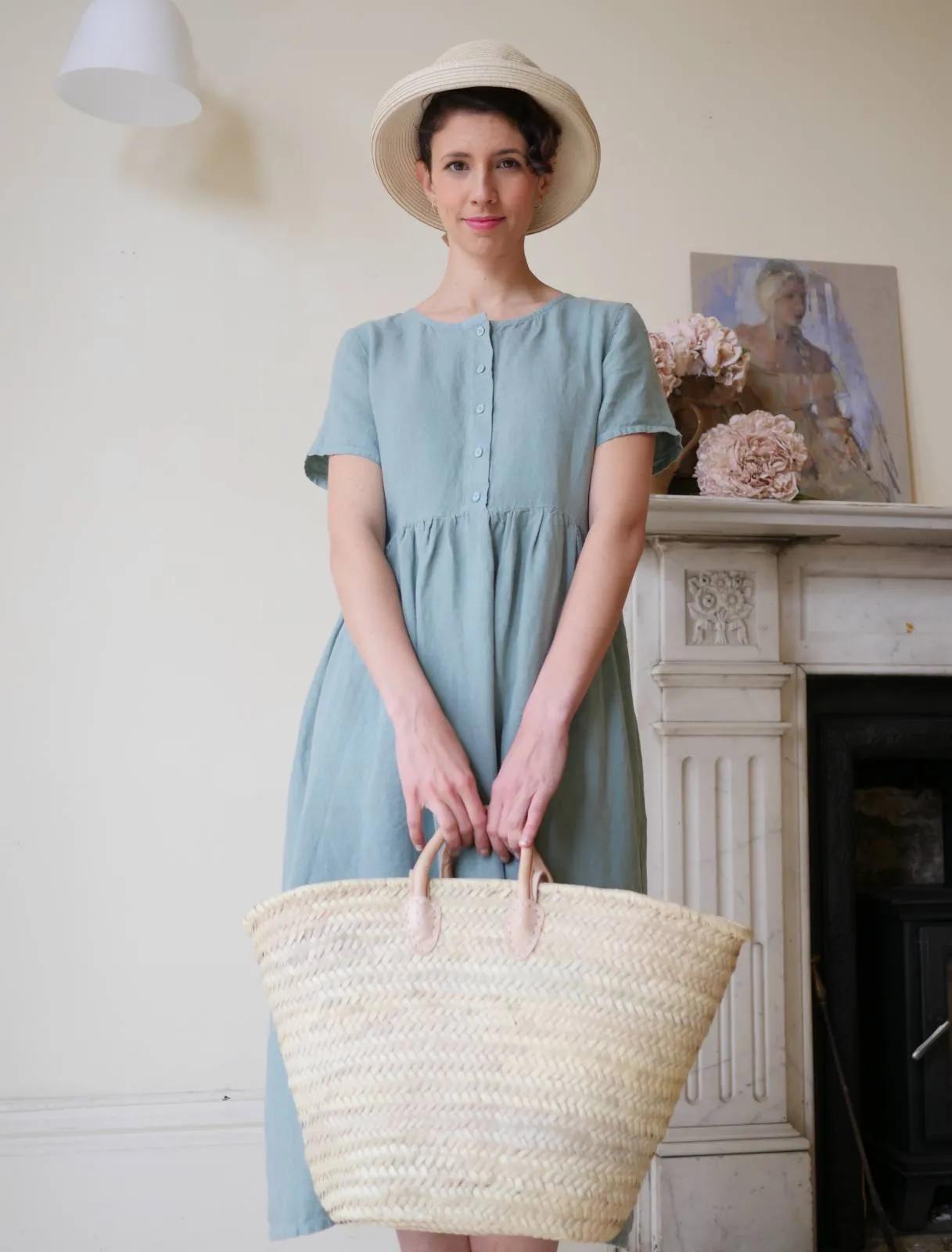 Button Down Linen Dress - Duck Egg