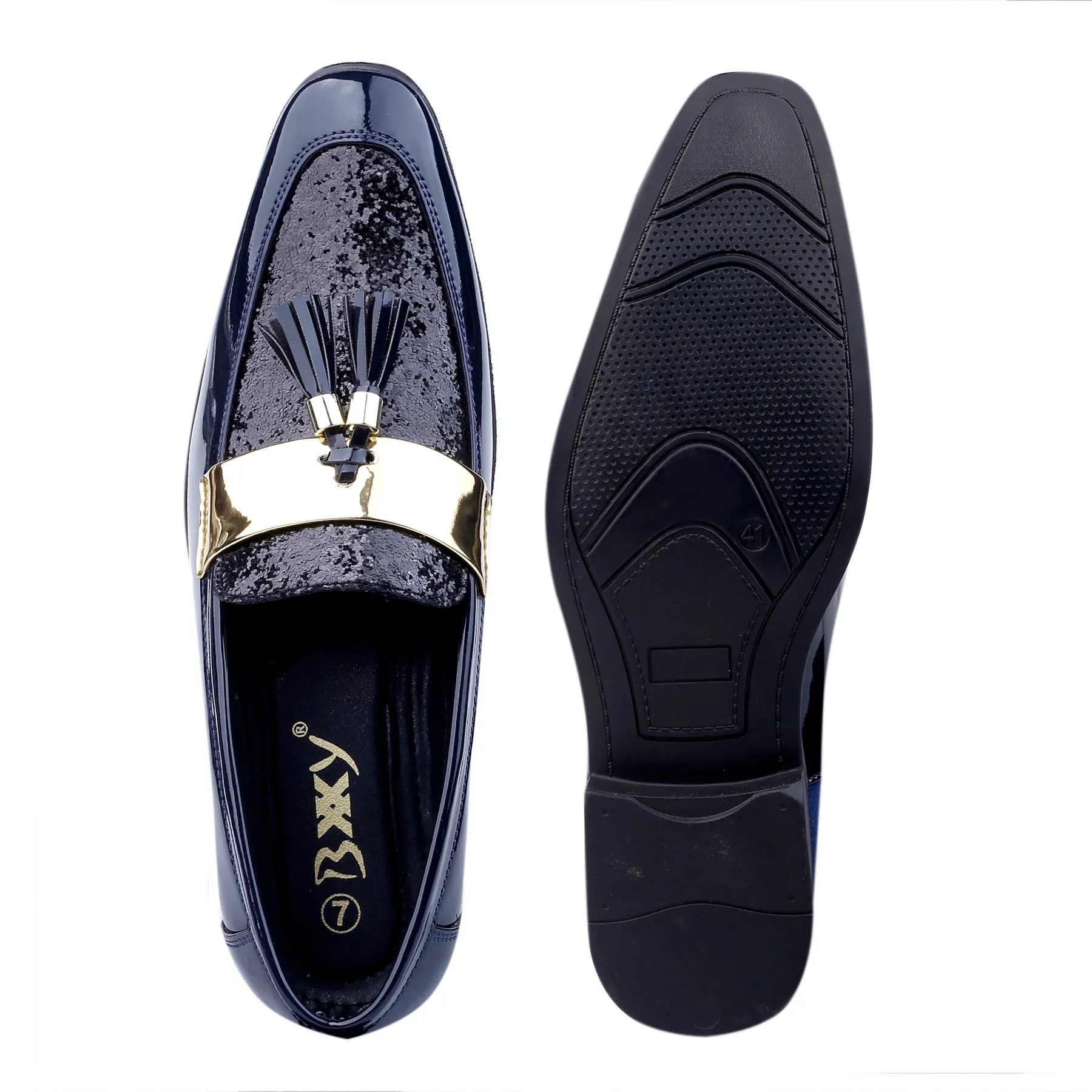 Bxxy's Vegan Leather Tassel Shimmer Wedding Wear Slip-ons for Men