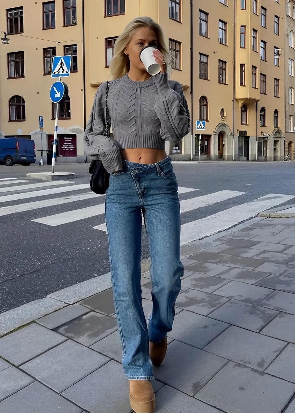 Cable Knit Tie Back Crop Sweater