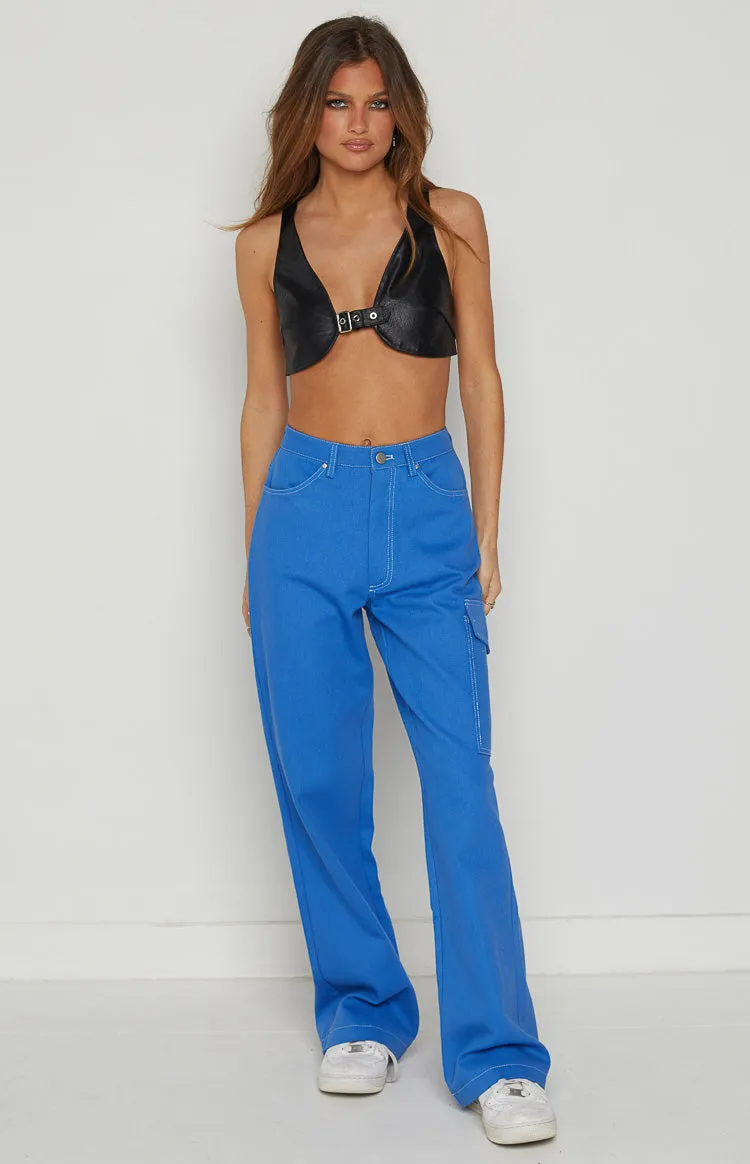 Camille Black Buckle Crop Top