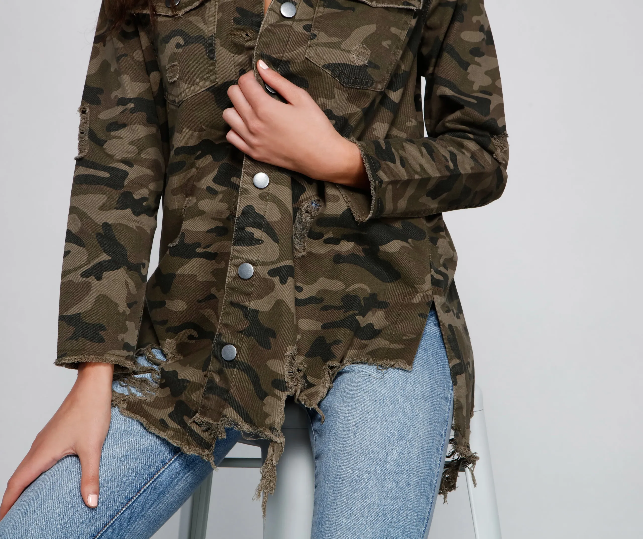 Camo Cutie Destructed Shacket