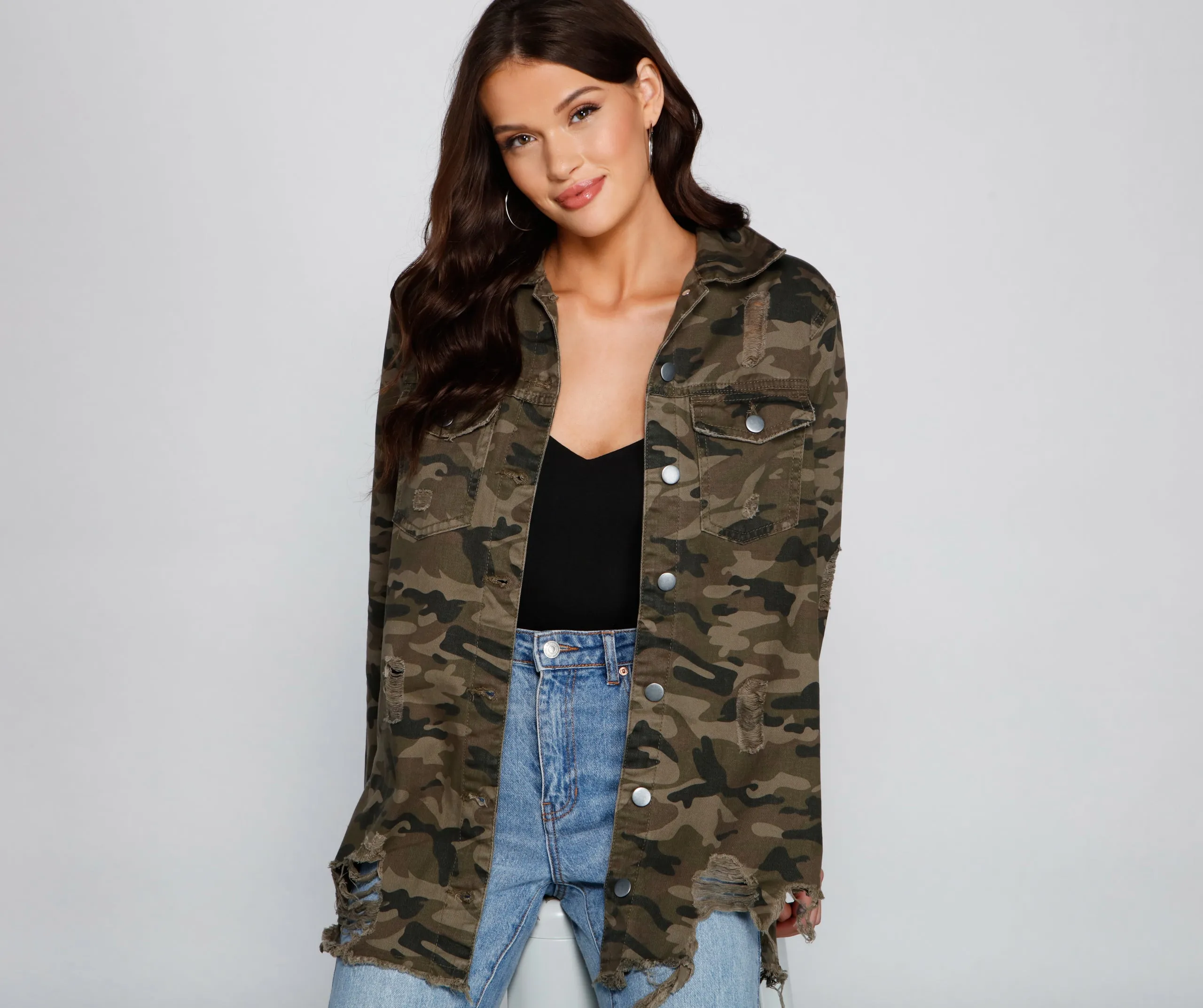 Camo Cutie Destructed Shacket