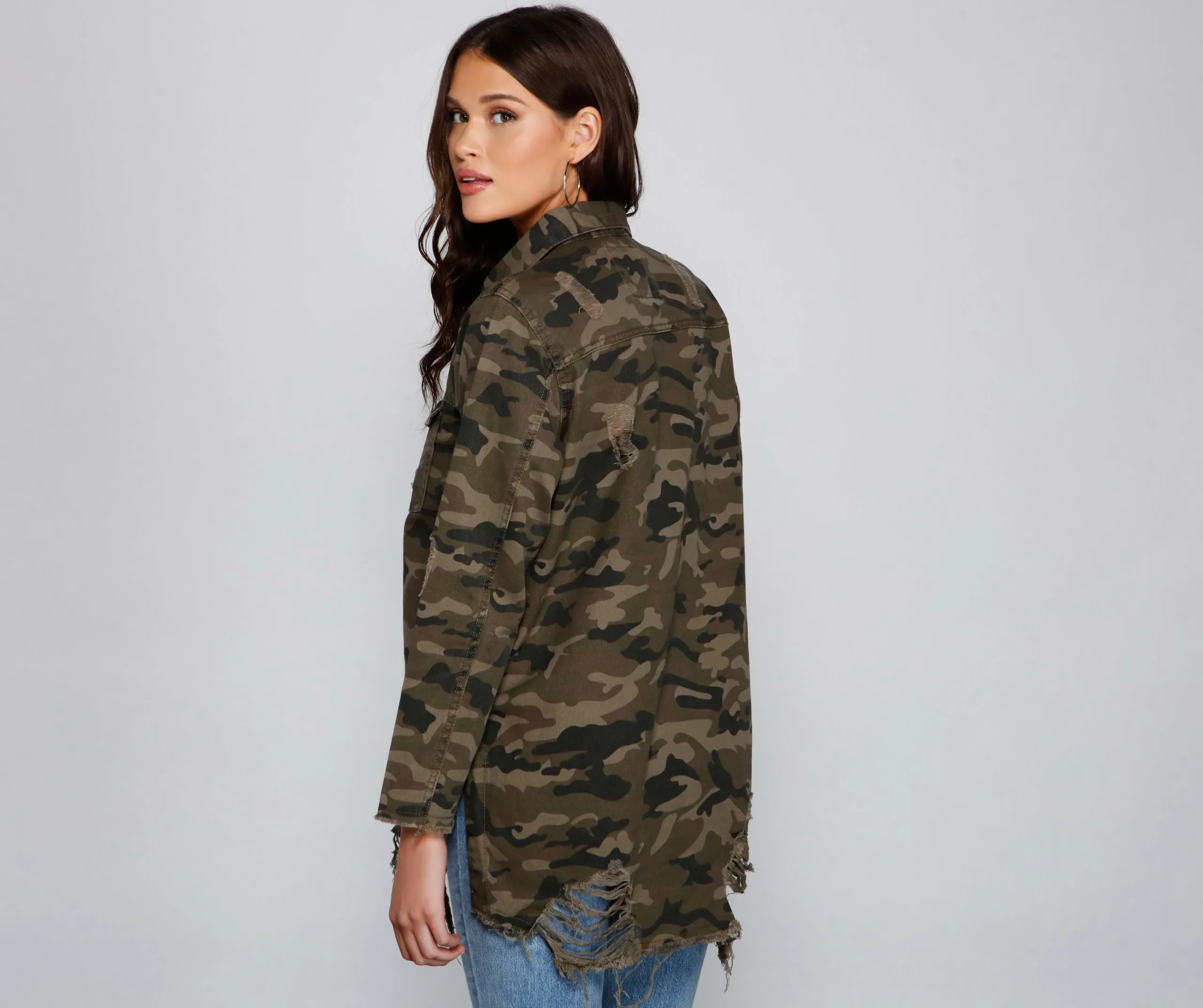 Camo Cutie Destructed Shacket