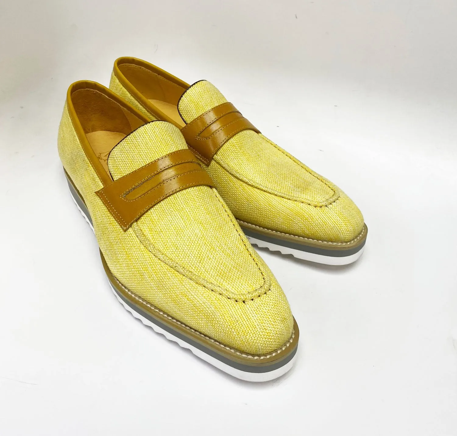 Canvas & Calfskin Slip-On Penny Loafer Mustard