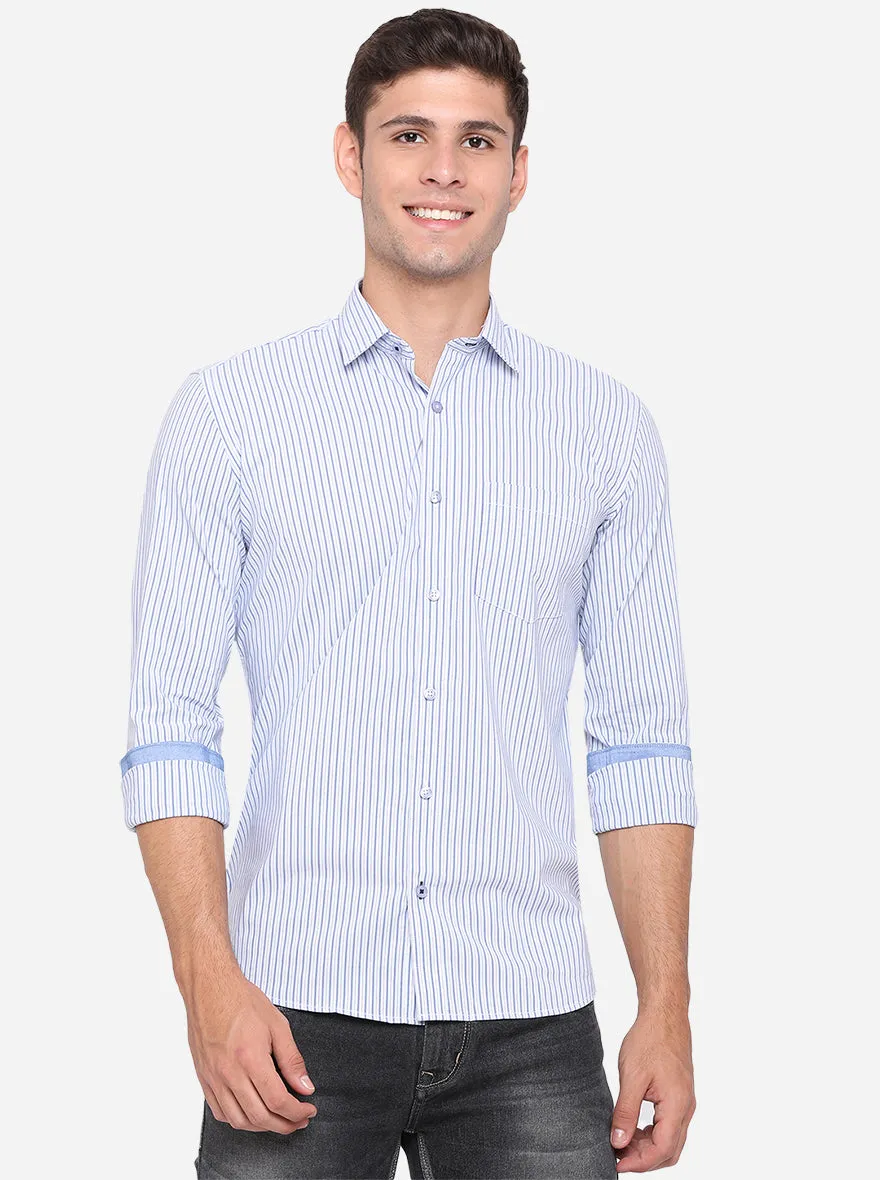 Cashmere Blue Striped Slim Fit Casual Shirt | Greenfibre