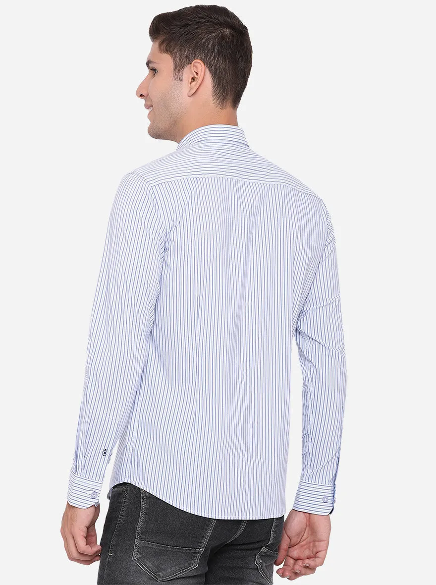 Cashmere Blue Striped Slim Fit Casual Shirt | Greenfibre