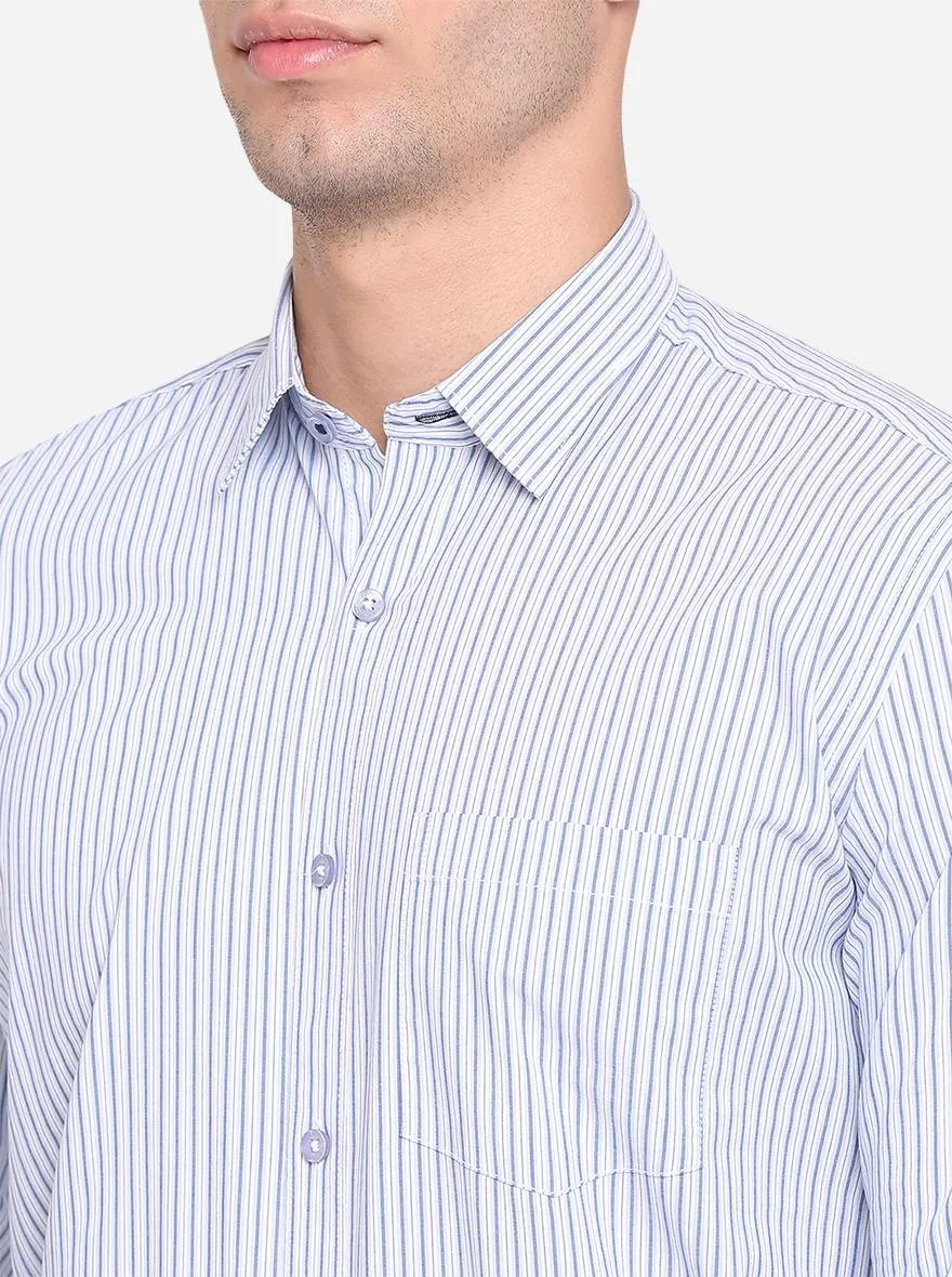 Cashmere Blue Striped Slim Fit Casual Shirt | Greenfibre