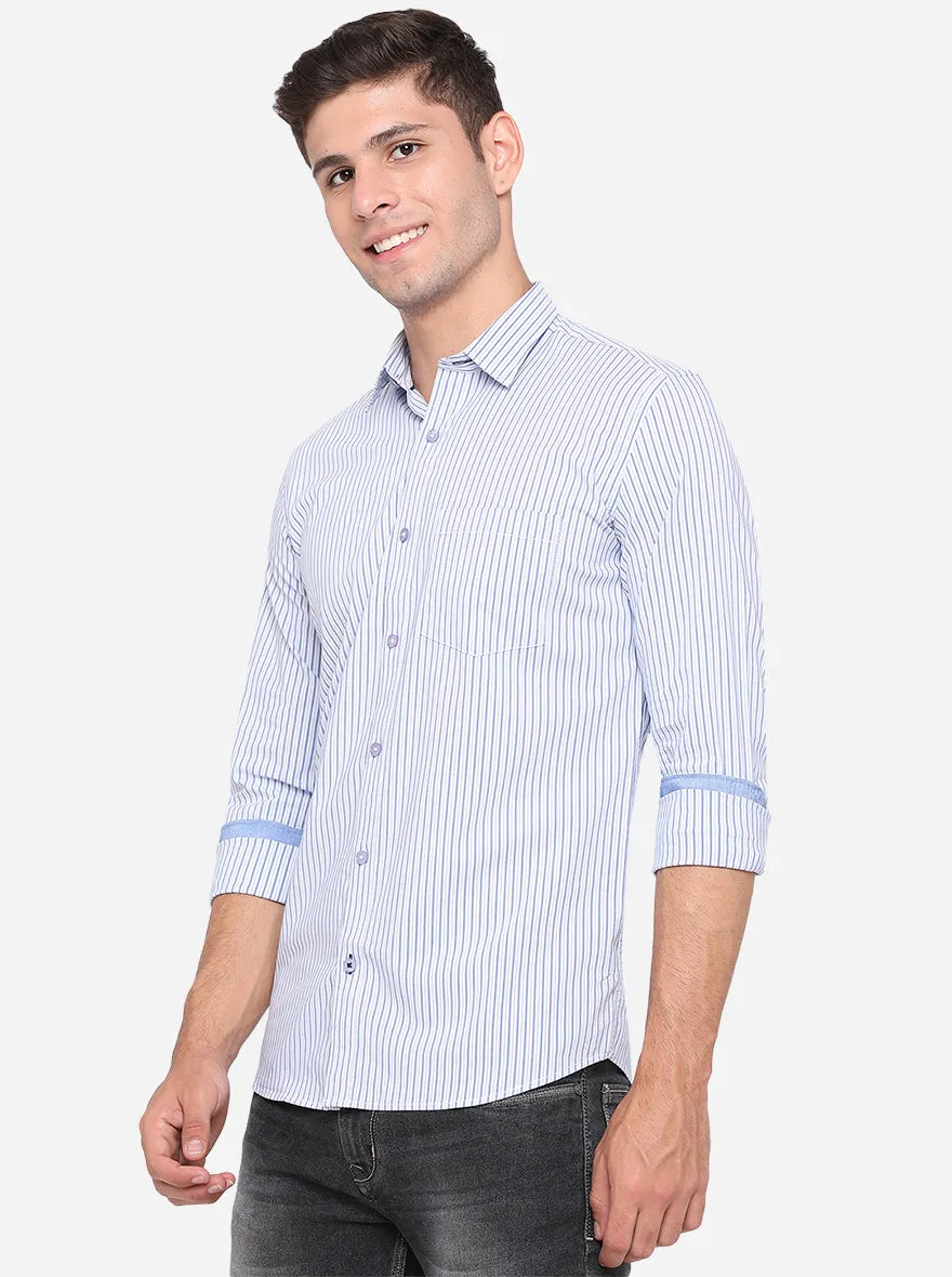 Cashmere Blue Striped Slim Fit Casual Shirt | Greenfibre